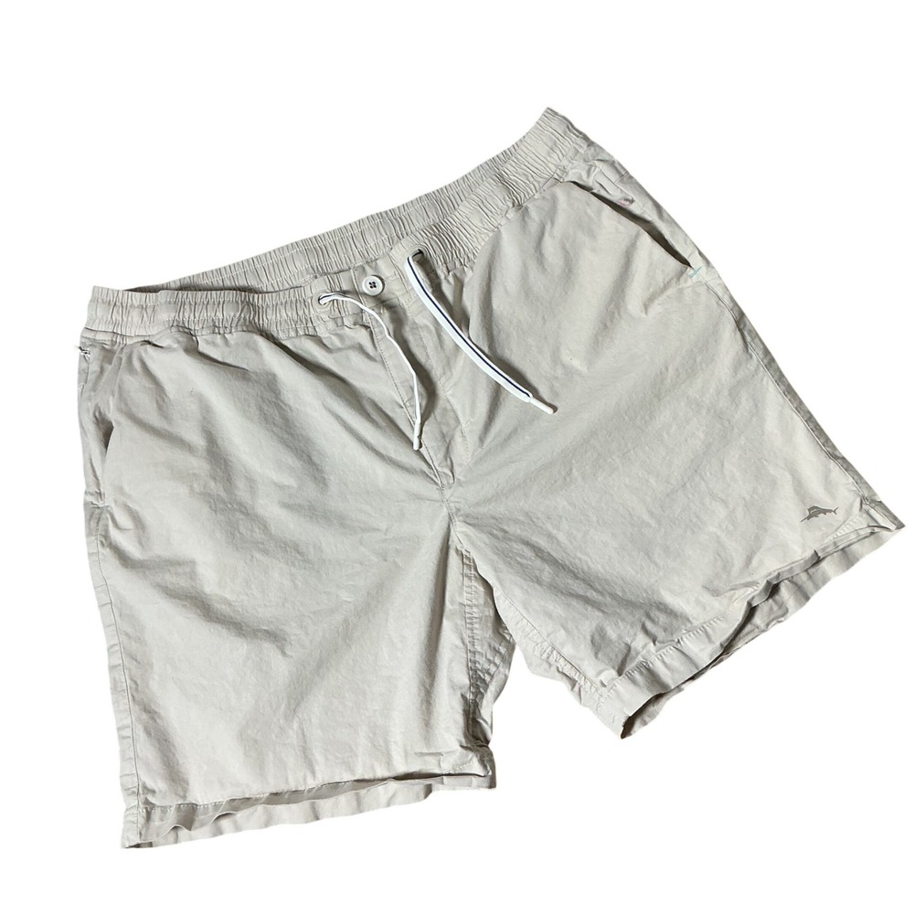 Tommy Bahama Boracay Stretch Chino Shorts Mens XL Beige Elastic Waist Coastal